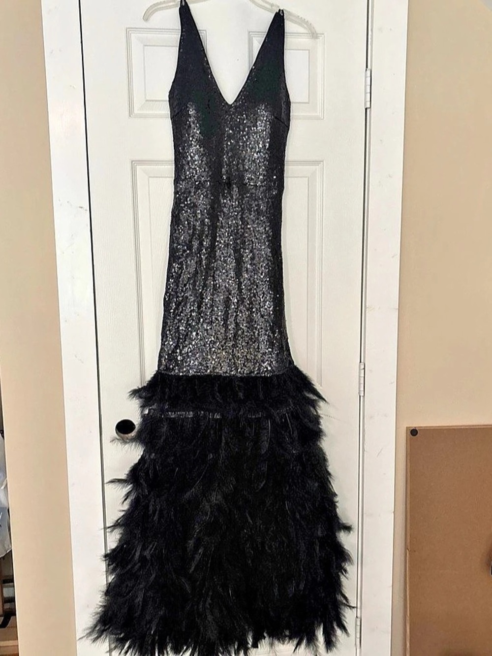Fashion Nova Danielle Feather Sequin Gown Black Size Medium